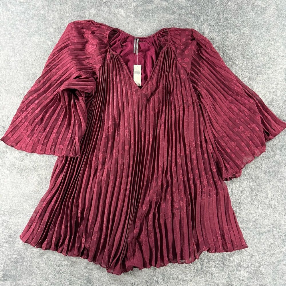 Anthropologie Toulon Pleated Mini Dress Boho Gypsy Flowy Festival Maroon NEW